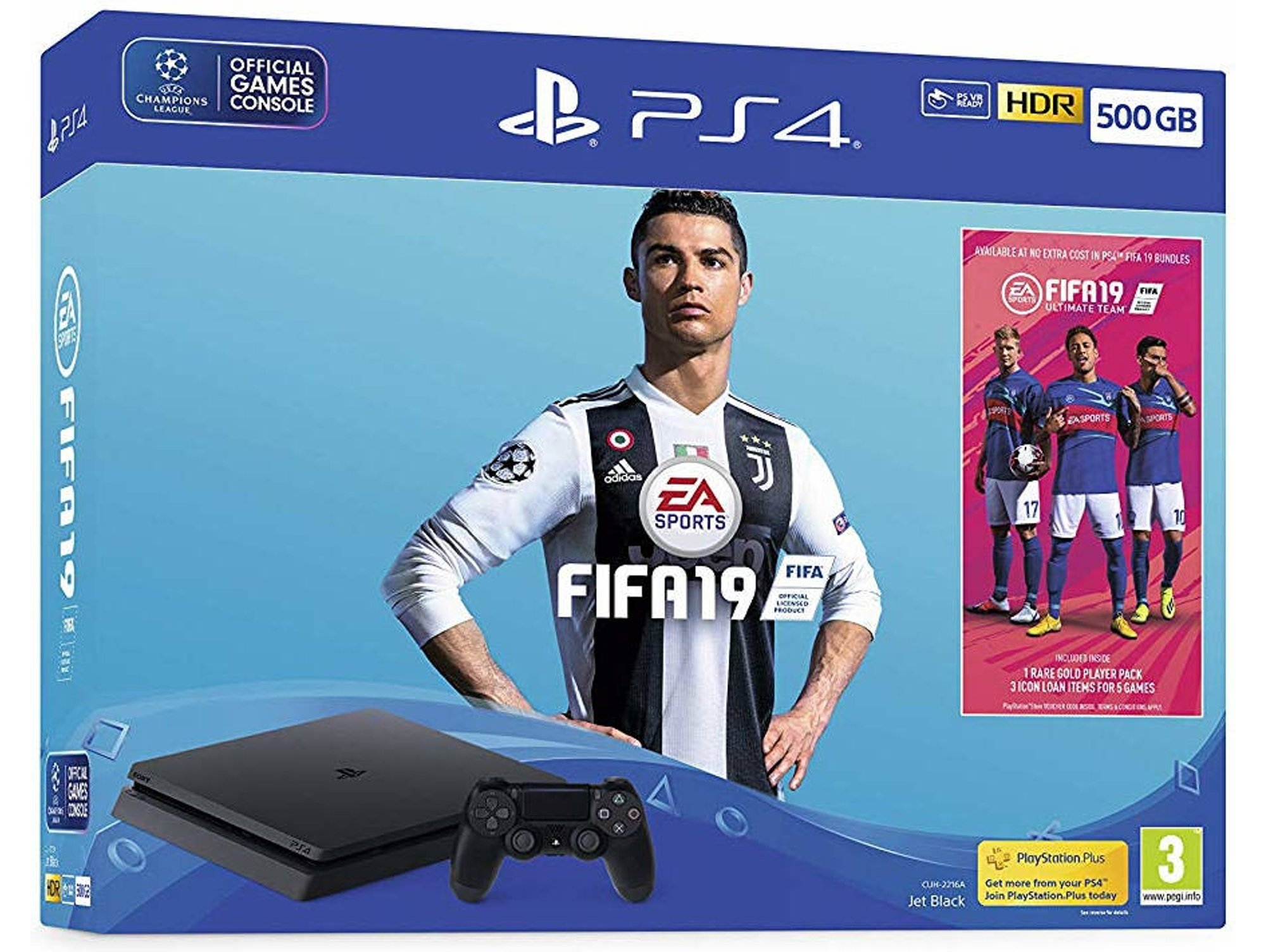 PS4 Slim 500 GB Wi-Fi Schwarz Konsolenset + PS4 FIFA 19 Spiel