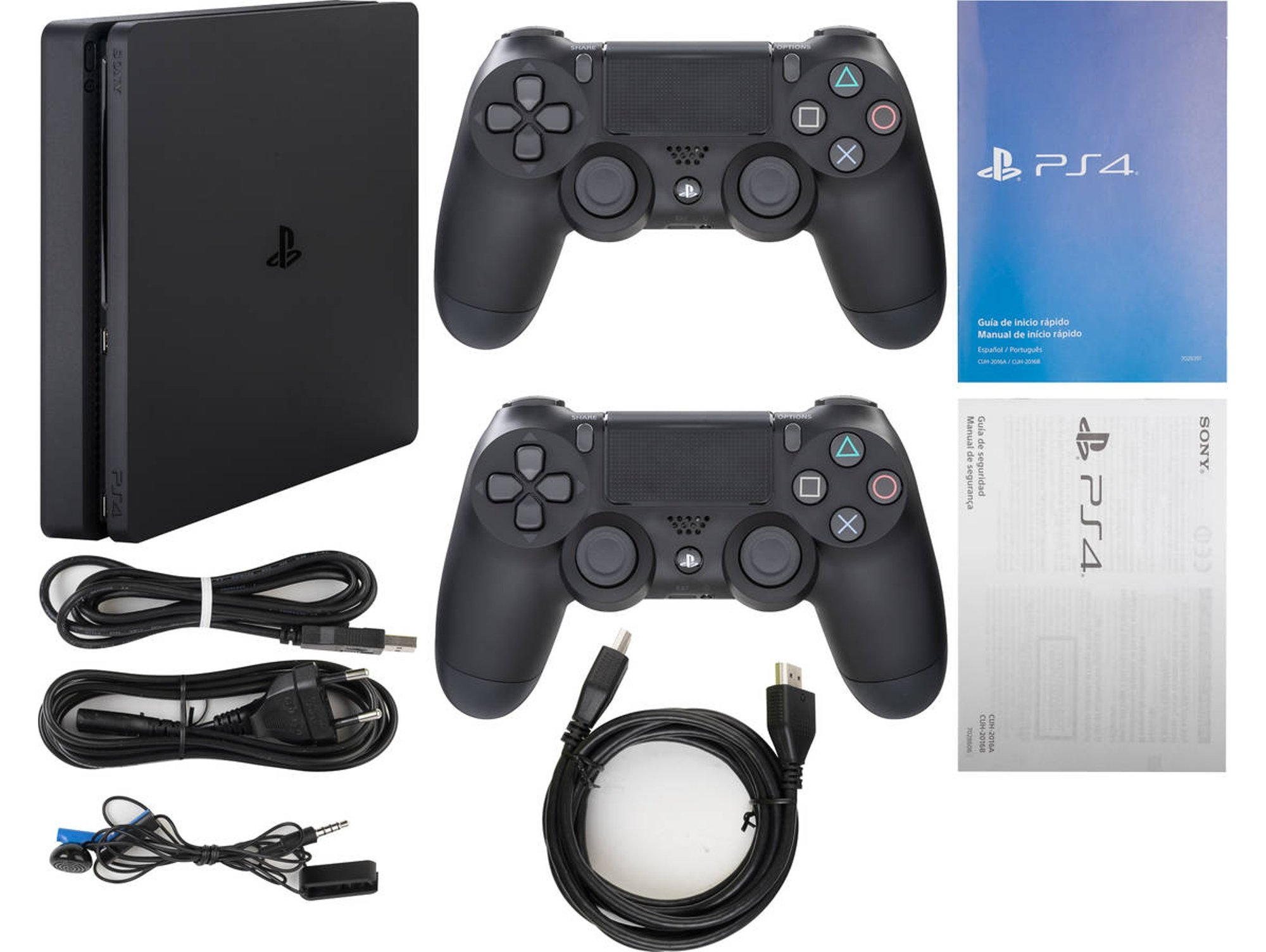 PS4 Slim 1 TB, schwarze Konsole + 2. DualShock 4