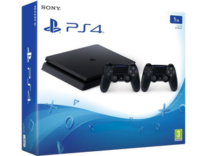 PS4 Slim 1 TB, schwarze Konsole + 2. DualShock 4