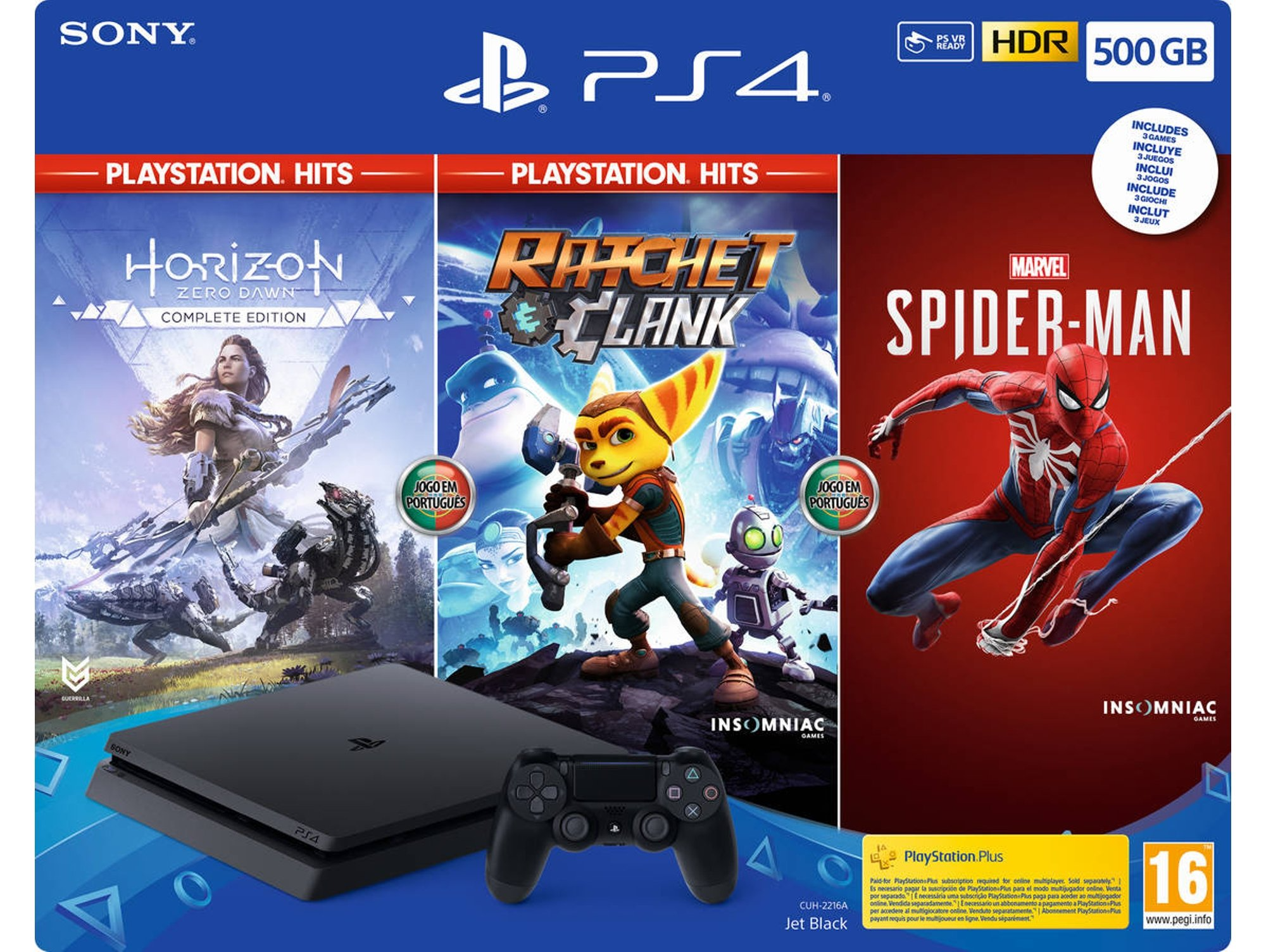 Konsole PS4 Slim + Horizon Zero Dawn + Ratchet & Clank + Spider-Man (500 GB)